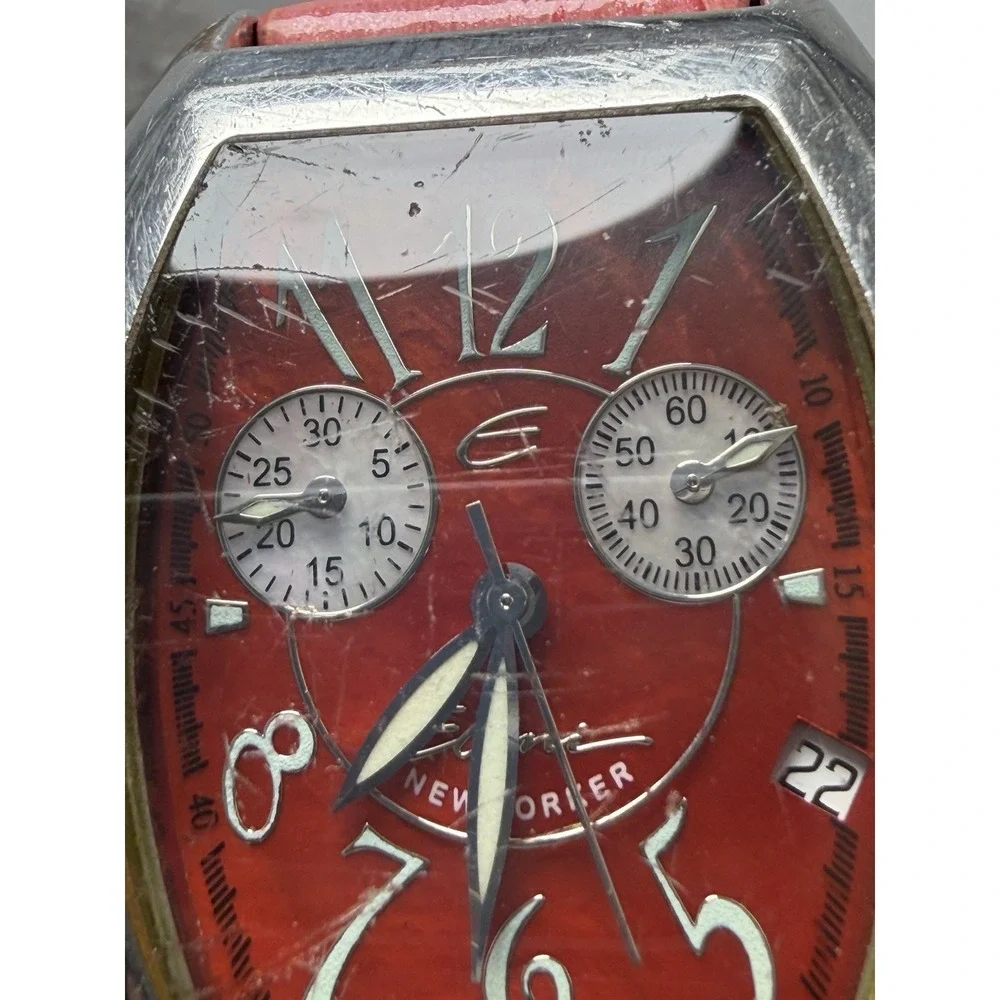Elini New‎ Yorker B-799 New Battery Ladies MOP Chronograph Tank Watch 32MM 7.5